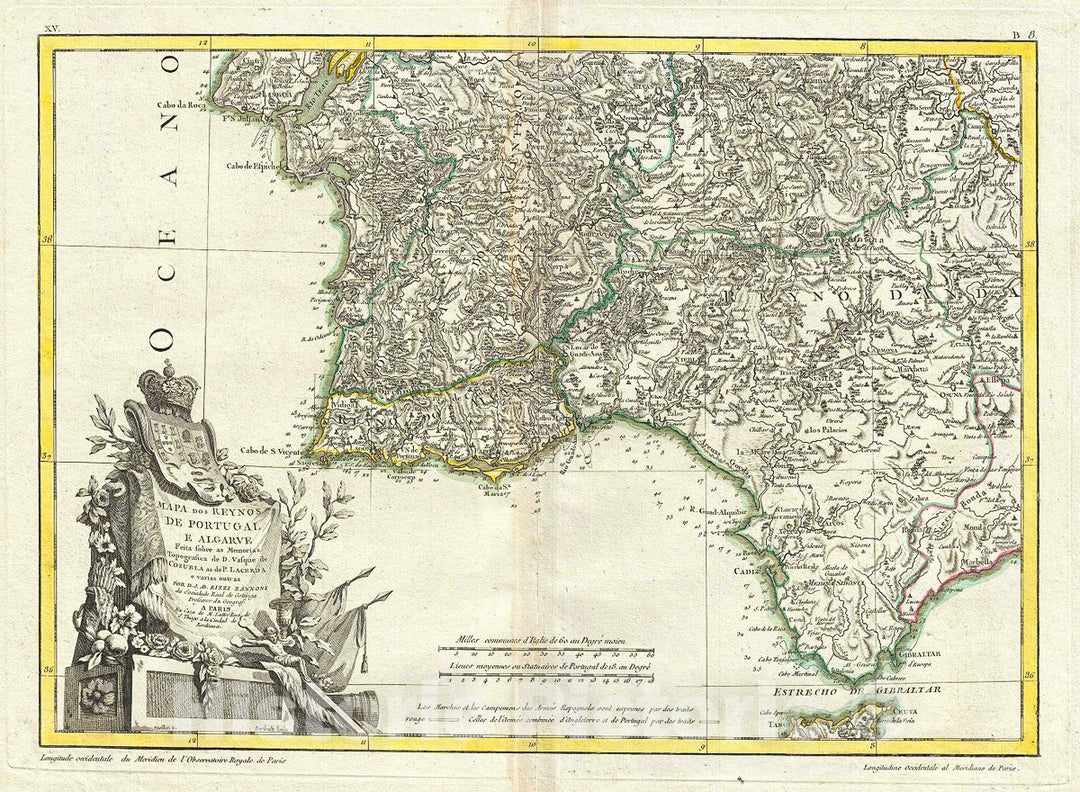 Historic Map : Zannoni Map of Southern Portugal, The Algarve, and Seville, Version 2, 1778, Vintage Wall Art