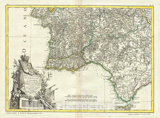 Historic Map : Zannoni Map of Southern Portugal, The Algarve, and Seville, Version 2, 1778, Vintage Wall Art