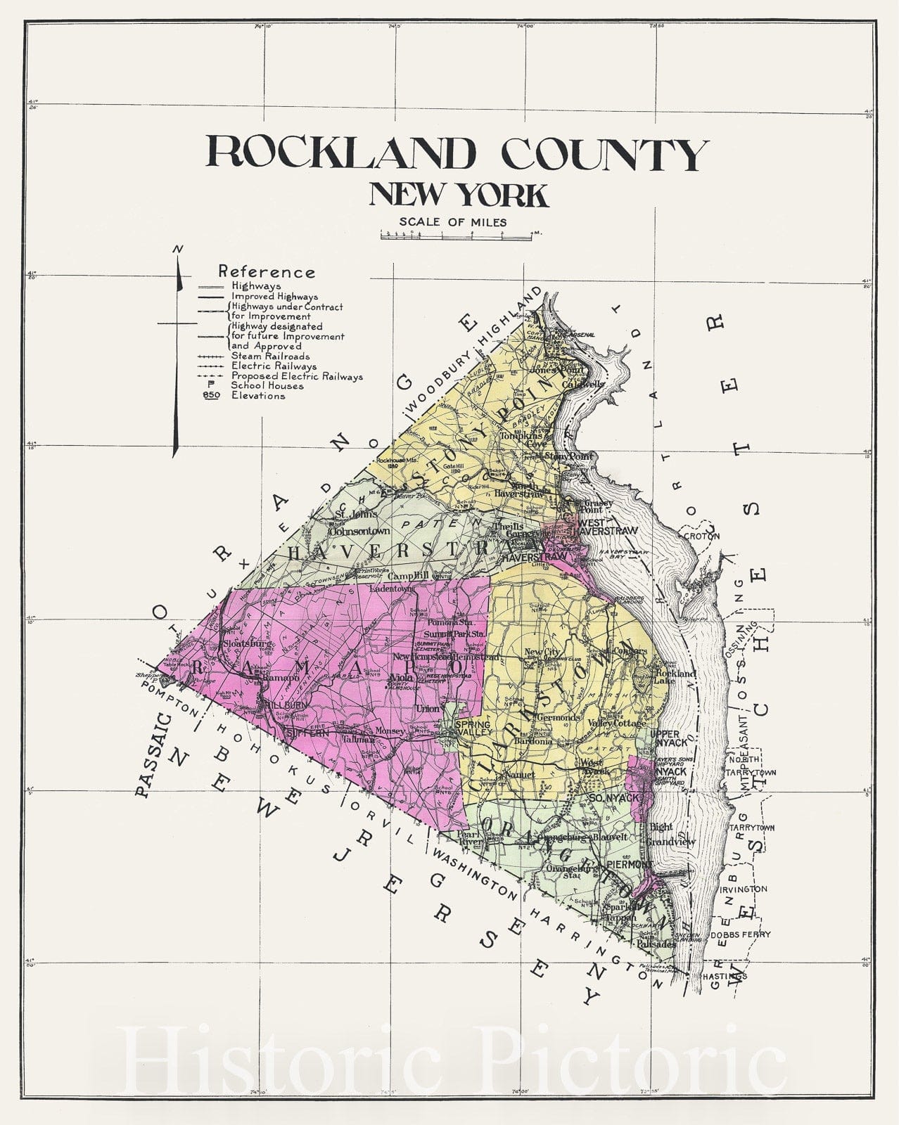 Historic Map : Century Map of Rockland County, New York, 1912, Vintage Wall Art