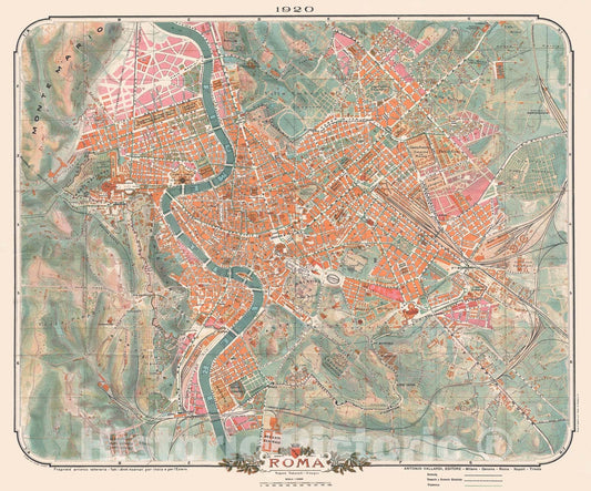 Historic Map : Trabacchi Antique Map of Rome, Italy, 1920, Vintage Wall Art
