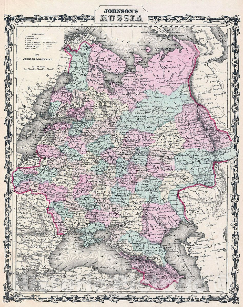 Historic Map : Johnson Map of Russia, 1861, Vintage Wall Art