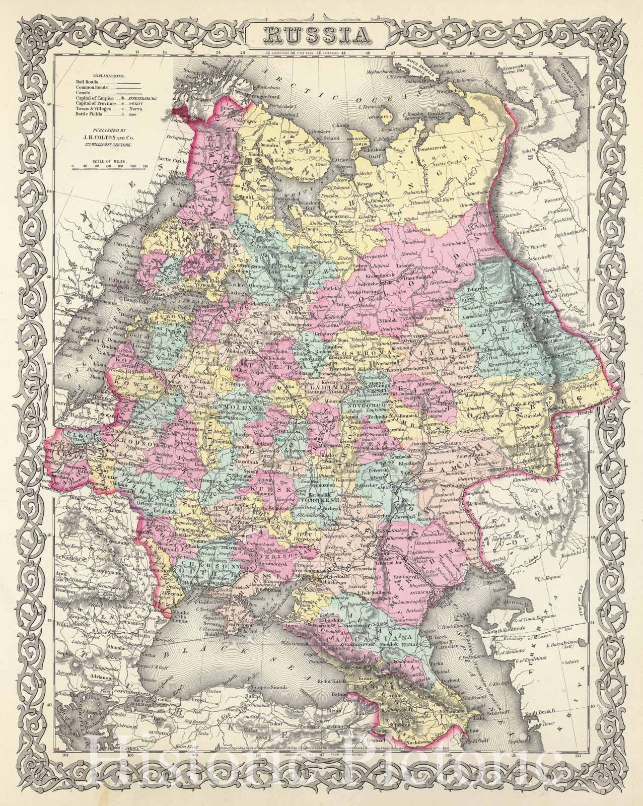 Historic Map : Colton Map of Russia, Version 2, 1856, Vintage Wall Art