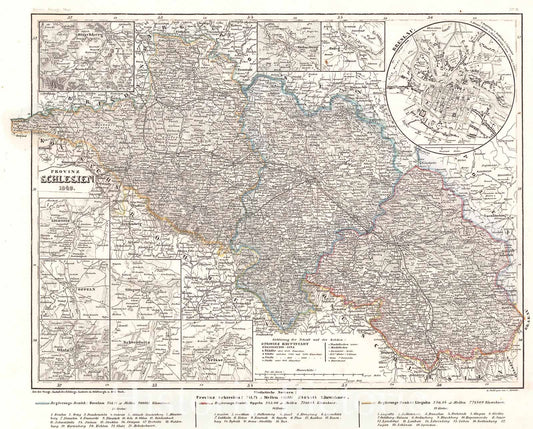 Historic Map : Meyer Map of The Province of Silesia, Poland, 1849, Vintage Wall Art