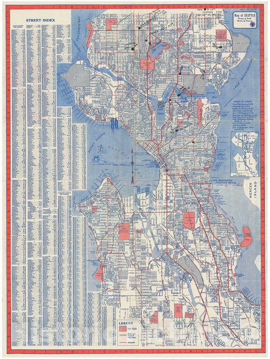 Historic Map : Knoll Map or Plan of The City of Seattle, Washington, 1950, Vintage Wall Art