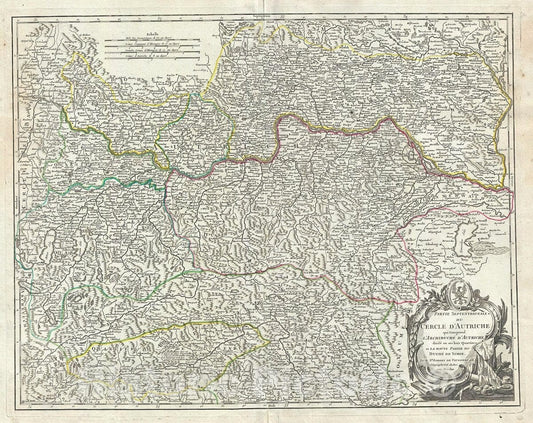 Historic Map : Vaugondy Map of The Northern Part of Austria, 1752, Vintage Wall Art