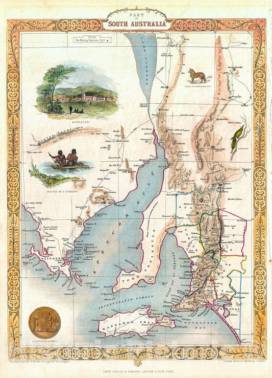Historic Map : Tallis and Rapkin Map of South Australia, Australia, Version 2, 1851, Vintage Wall Art