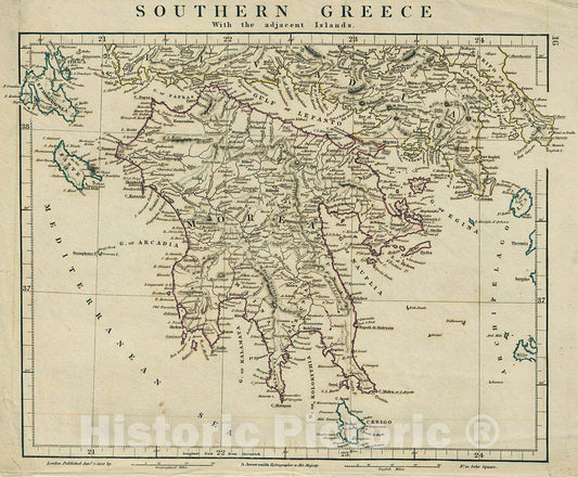 Historic Map : Arrowsmith Map of Southern Greece, 1828, Vintage Wall Art