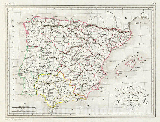 Historic Map : MalteBrun Map of Ancient Spain, 1843, Vintage Wall Art