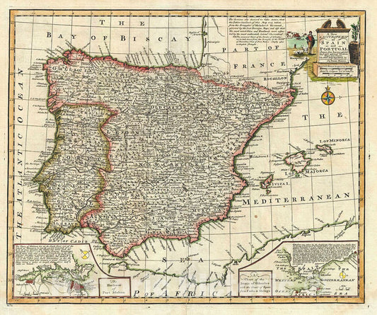 Historic Map : Bowen Map of Spain and Portugal, 1747, Vintage Wall Art