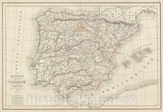Historic Map : Delamarche Map of Spain and Portugal, 1850, Vintage Wall Art
