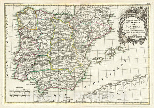 Historic Map : Janvier Map of Spain and Portugal, Version 2, 1783, Vintage Wall Art