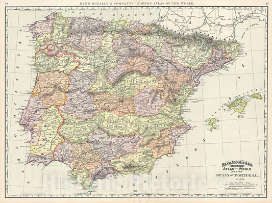 Historic Map : Rand McNally Map of Spain and Portugal, 1892, Vintage Wall Art