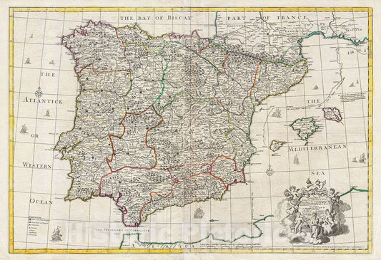 Historic Map : Senex Elephant Folio Map of Spain and Portugal, 1708, Vintage Wall Art