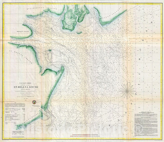 Historic Map : U.S. Coast Survey Antique Map or Chart of St. Helena Sound, South Carolina, 1857, Vintage Wall Art