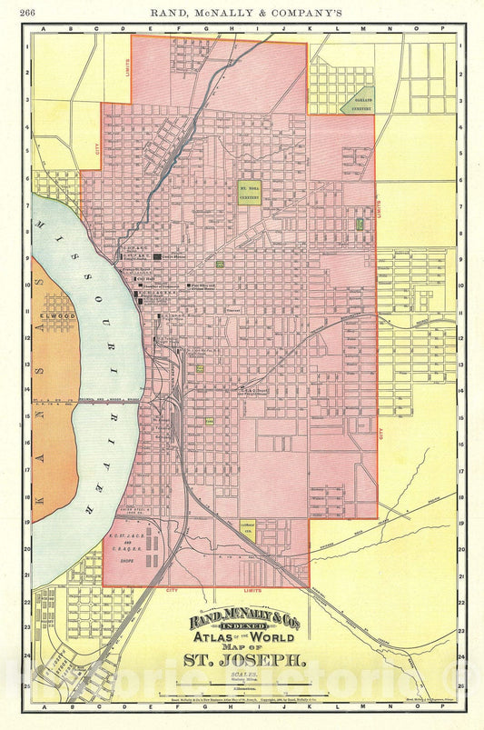 Historic Map : Rand McNally Map or Plan of St. Joseph, Missouri, 1892, Vintage Wall Art