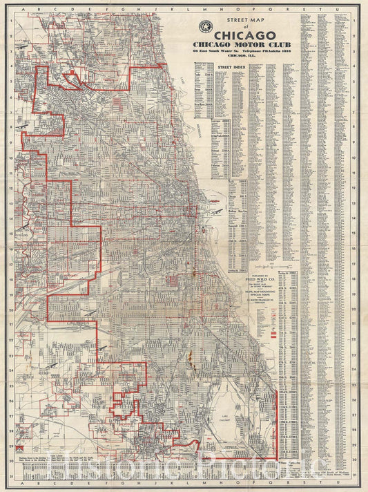 Wild's Map or Plan of Chicago, Illinois, 1929 - Historic Wall Art