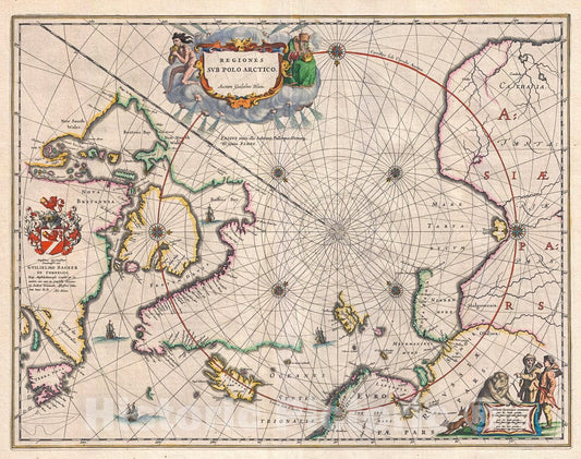 Historic Map : Blaeu Map of The Arctic, 1645, Vintage Wall Art