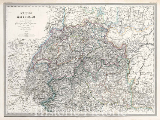 Historic Map : Dufour Map of Switzerland and Northern Italy, 1861, Vintage Wall Art
