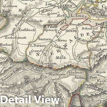 Historic Map : Black Map of Switzerland, Version 2, 1844, Vintage Wall Art
