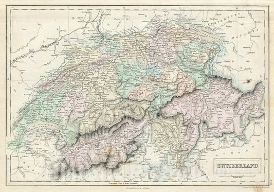 Historic Map : Black Map of Switzerland, Version 3, 1851, Vintage Wall Art