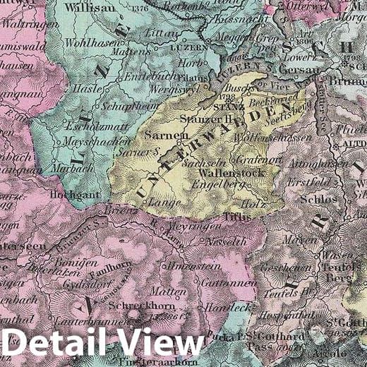 Historic Map : Colton Map of Switzerland, 1856, Vintage Wall Art