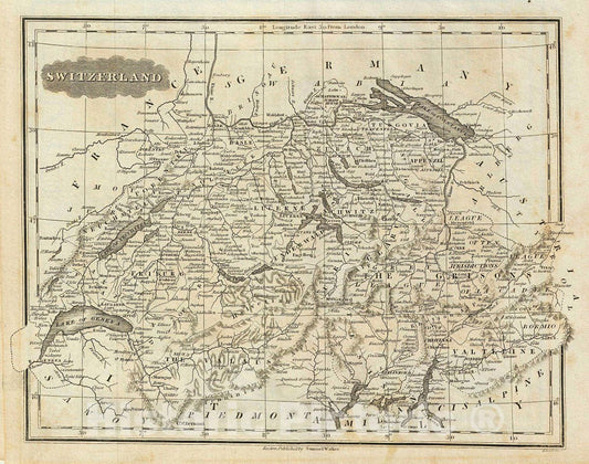 Historic Map : MalteBrun Map of Switzerland, 1828, Vintage Wall Art