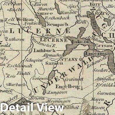 Historic Map : MalteBrun Map of Switzerland, 1828, Vintage Wall Art