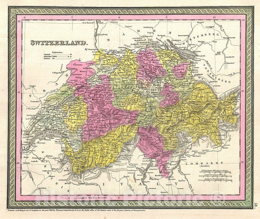 Historic Map : Mitchell Map of Switzerland, Version 2, 1854, Vintage Wall Art