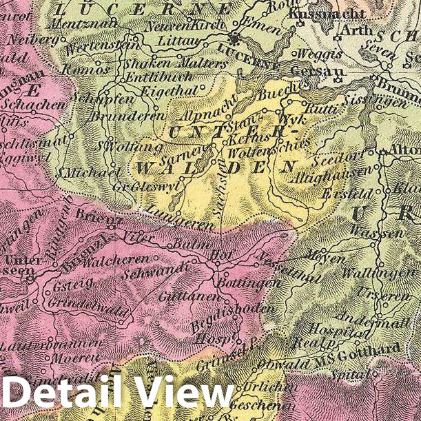 Historic Map : Mitchell Map of Switzerland, Version 2, 1854, Vintage Wall Art