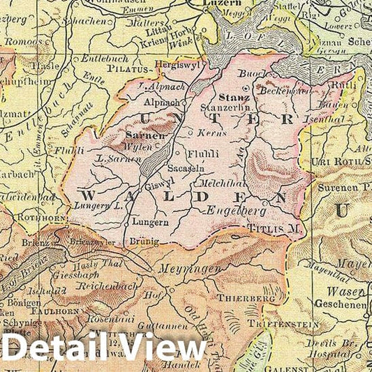 Historic Map : Rand McNally Map of Switzerland, 1892, Vintage Wall Art