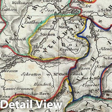 Historic Map : Vuillemin Map of Switzerland, 1852, Vintage Wall Art