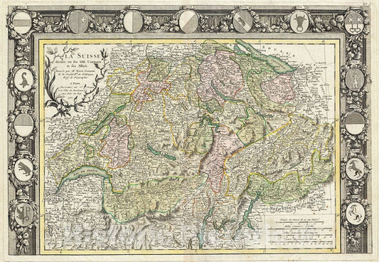 Historic Map : Rizzi Zannoni Map of Switzerland, 1762, Vintage Wall Art
