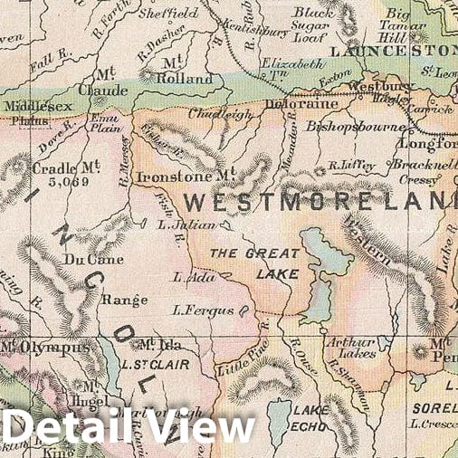 Historic Map : Encyclopedia Britannica Map of Tasmania, Australia, 1888, Vintage Wall Art