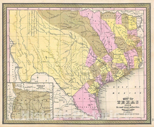 Historic Map : Mitchell Map of Texas, 1849, Vintage Wall Art