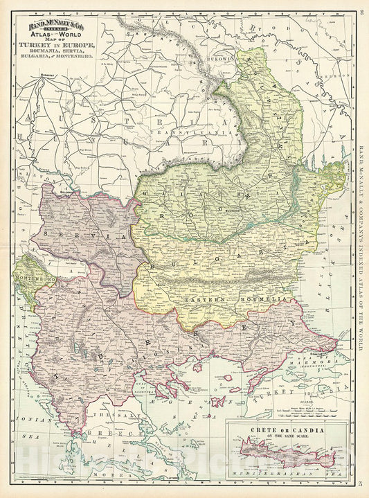 Historic Map : Rand McNally Map of European Turkey, 1892, Vintage Wall Art