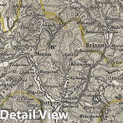 Historic Map : Meyer Map of The County of Tyrol, 1852, Vintage Wall Art