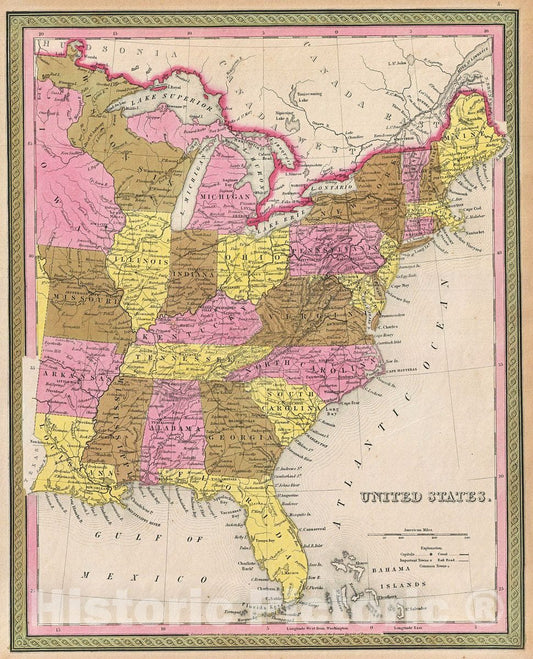 Historic Map : Mitchell Map of The United States, 1846, Vintage Wall Art