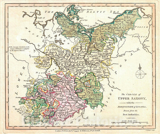 Historic Map : Wilkinson Map of Upper Saxony, Germany, 1794, Vintage Wall Art