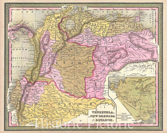Historic Map : Mitchell Map of Venezuela, Colombia and Ecuador, 1849, Vintage Wall Art