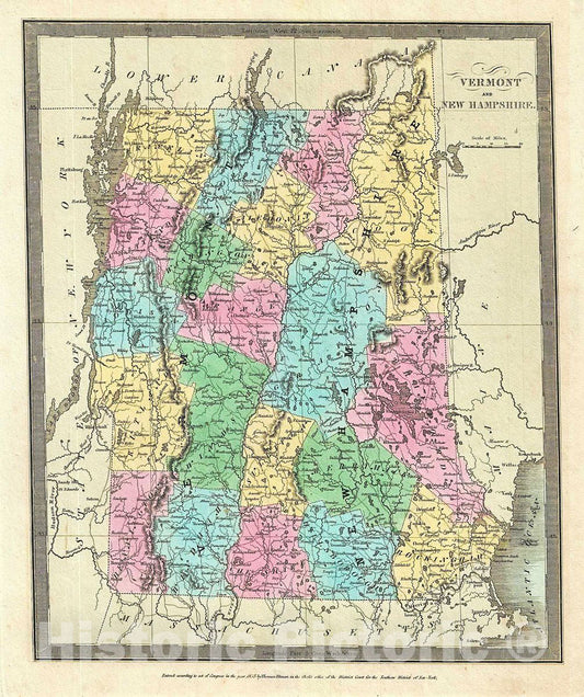 Historic Map : Burr Map of Vermont and New Hampshire, 1835, Vintage Wall Art