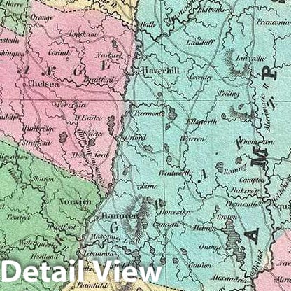 Historic Map : Burr Map of Vermont and New Hampshire, 1835, Vintage Wall Art