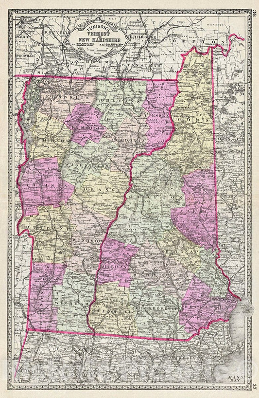 Historic Map : Tunison Map of Vermont and New Hampshire, 1887, Vintage Wall Art