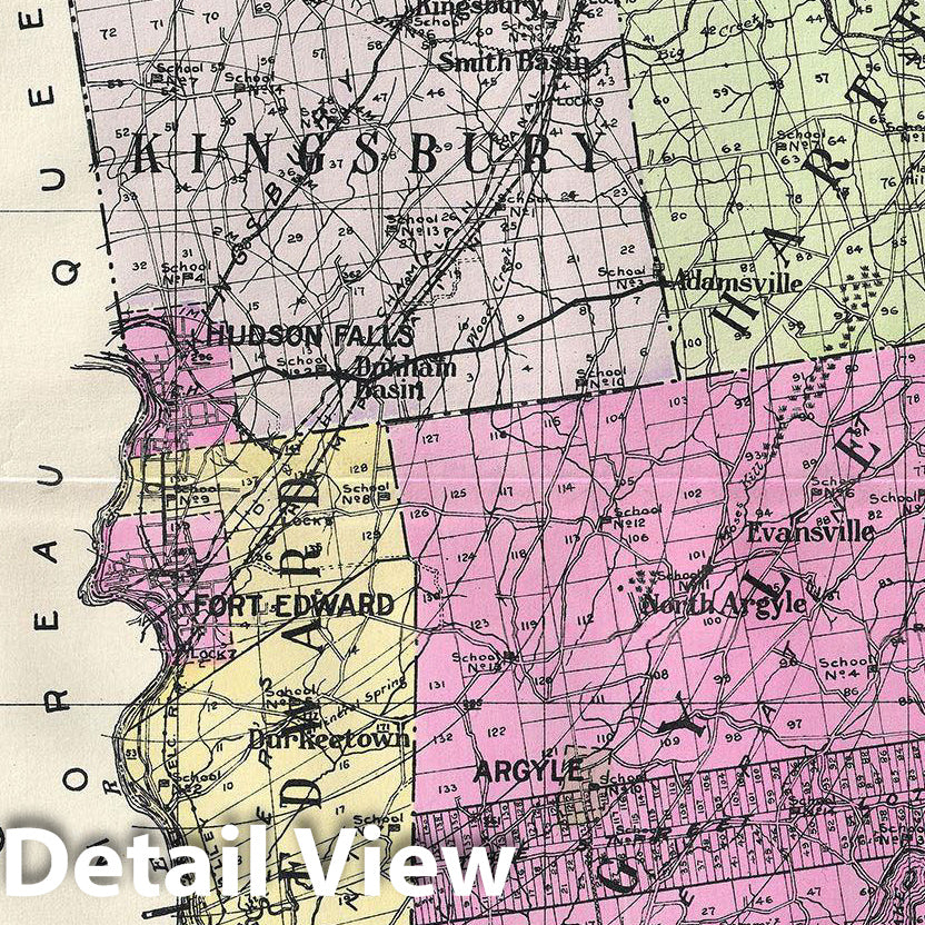 Historic Map : Century Map of Washington County, New York, 1912, Vintage Wall Art