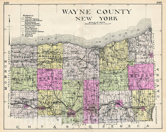 Historic Map : Century Map of Wayne County, New York, 1912, Vintage Wall Art