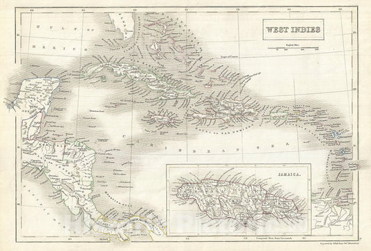 Historic Map : Black Map of The West Indies, 1844, Vintage Wall Art
