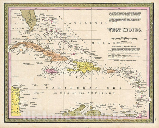 Historic Map : Mitchell Map of The West Indies, Version 2, 1850, Vintage Wall Art