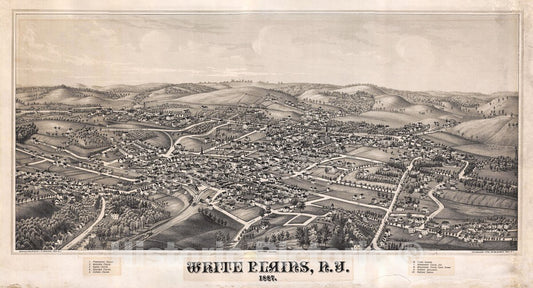 Historic Map : Burleigh Bird'sEye View of White Plains, New York, 1887, Vintage Wall Art