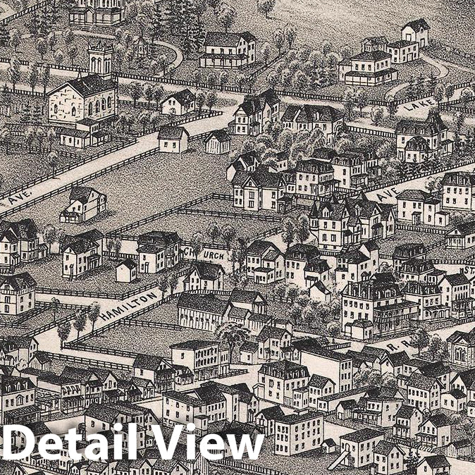 Historic Map : Burleigh Bird'sEye View of White Plains, New York, 1887, Vintage Wall Art