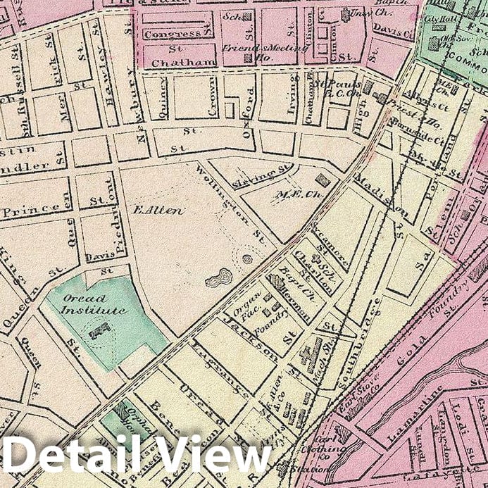Historic Map : Walling and Gray Map of Worchester, Massachusetts, 1871, Vintage Wall Art