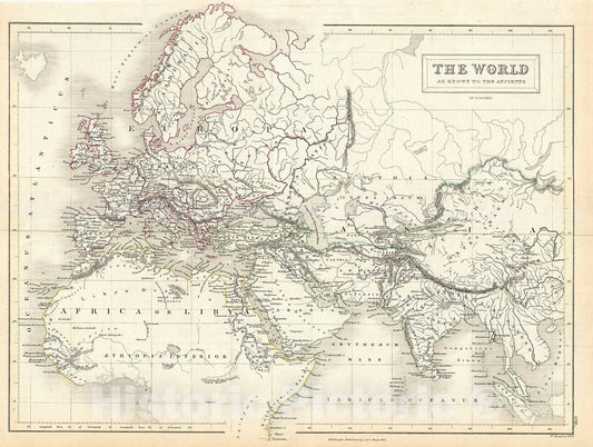 Historic Map : Black Map of The Ancient World, 1844, Vintage Wall Art